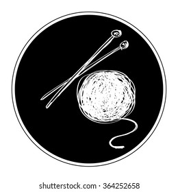 Simple hand drawn doodle of wool and knitting needles