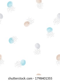 Sencillo Patrón De Vector De Señal De Mano Dotado. Puntos irregulares azules, dorados y grises sobre un fondo blanco. Puntos rosados, blancos y marrones en un fondo blanco. Impresión geométrica abstracta.