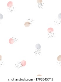 Simple Hand Drawn Dotted Seamless Vector Pattern. Pink, Gold and Gray Irregular Dots on a White Background. Pink, White and Brown Dots on a White Background. Abstract Geometric Print.