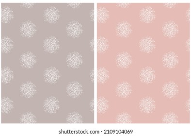 Simple Hand Drawn Dotted Vector Patterns.White Brush Dots made of Irregular Spots on a Beige and Light Pink Background. Infantile Style Abstract Geometric Vector Print Ideal for Fabric, Textile.