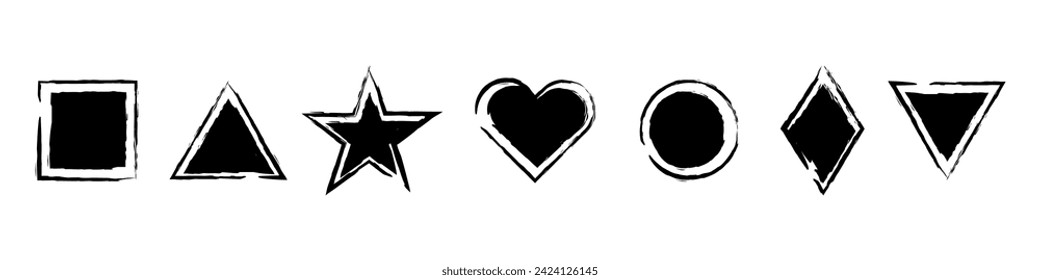 Simple hand drawn figures in grunge style. Shapes for design. Square, circle, triangle, star and diamond. Vector illustration isolated on white background.