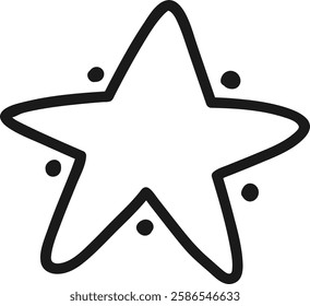 Simple, hand drawn five pointed star with small dots decorating its outline, set against a clean white background, creating a charming and minimalist design