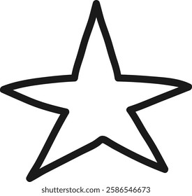 Simple, hand drawn five pointed star is isolated on white, symbolizing positive feedback, achievement, and the highest level of quality in rating systems