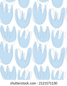 Simple Hand Drawn Floral Vector Pattern. Light Blue Flowers Isolated on a White Background. Infantile Style Abstract Garden Repeatable Print ideal for Fabric, Textile.