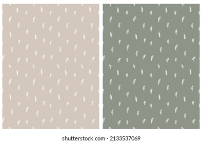 Simple Hand Drawn Floral Vector Pattern. White Sketched Leaves Isolated on a Dusty Beige and Green Background. Infantile Style Abstract Garden Repeatable Print ideal for Fabric, Textile.