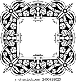 simple hand drawn, flower frame illustration, ethnic decorative