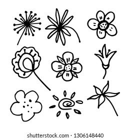 Simple hand drawn flowers in doodle style. Vector illustration.