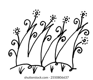 Simple hand drawn of flowers and grass for batik design inspiration or card design for wedding