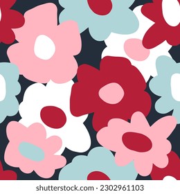 Simple hand drawn flowers seamless pattern in 1960 style. Perfect print for tee, paper, textile and fabric. Summer vector illustration for decor and design.


