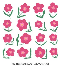 Flores dibujadas a mano. Colección floral infantil naive minimalista. Ilustración del vector aislada en fondo blanco