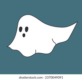 Simple hand drawn flying ghost on pale blue background. Vector illustration