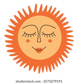 Simple hand drawn folk slavic sun with face doodle vector illustration. Cute character for Maslenitsa Russian holiday or Shrovetide