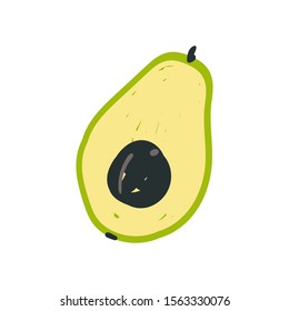 Simple hand drawn fruit icon, doodle vector illustration of avocado slice isolated on white.