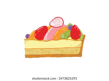 Ilustración simple de tarta de frutas dibujadas a mano