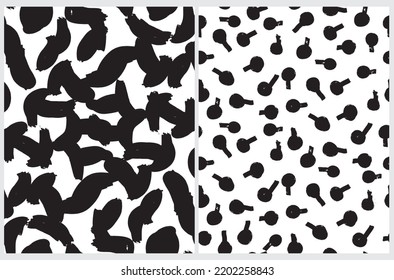 Patrones de vectores Geométricos sin soldadura simples a mano. Manchas y puntos de pincel negro con líneas sobre fondo blanco. Impresión de garabatos irregulares y frío ideal para papel de tela, textil, envolvimiento.