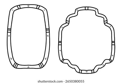 Simple hand drawn glass frame doodle, simple design, name place or header, vintage style, white background vector, black outline