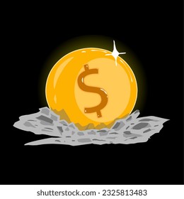 Simple hand drawn gold dollar coin print. For elegant designs