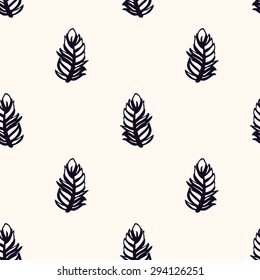 simple hand drawn graphic feathers seamless pattern