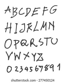 simple hand drawn gray letters and numbers on white background education set