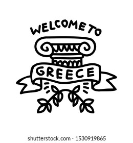 Simple hand drawn greece welcome card, composition, label