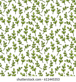 Simple hand drawn green pattern. Seamless leaf background. Vector illustration.