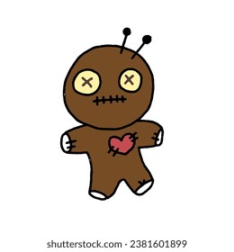 Simple hand drawn halloween cute voodoo rag doll girl vector design isolated on white background
