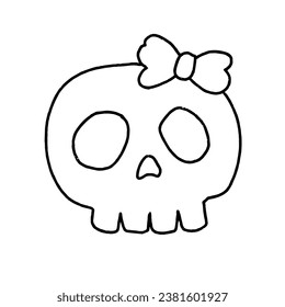 Simple hand drawn halloween ghost skull black outline vector design isolated on white background