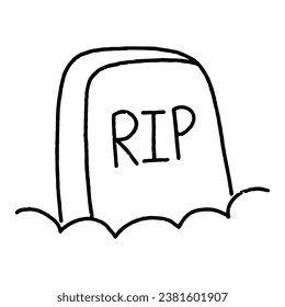 Simple hand drawn halloween grave marker black outline vector design isolated on white background