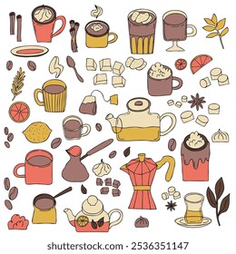 Simple hand drawn hot drink elements