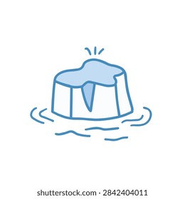 A simple hand drawn icon featuring an iceberg block floating on stylized water waves in a clean flat design style