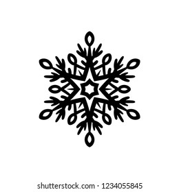Simple hand drawn icon of a snowflake. Black vector illustration on white background
