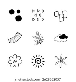 Simple hand drawn icons set, doodle art vector illustration for social media