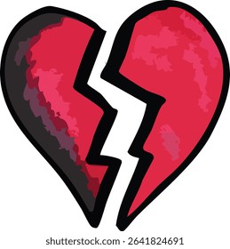 A simple hand drawn illustration of a broken heart created using a black marker on white paper. This emotional and minimalist image symbolizes heartbreak, sadness, emotional trauma, or lost love.