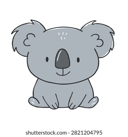 A simple hand drawn illustration of a cute gray koala bear sitting and smiling