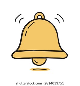A simple hand drawn illustration of a ringing bell in a cartoon doodle style on a white background