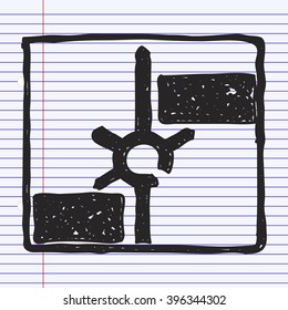 Simple hand drawn illustration of a road sign showing roundabout
