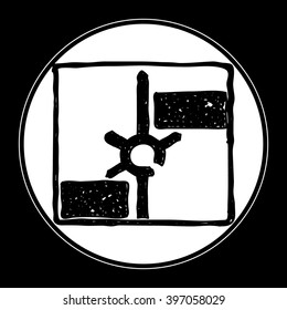 Simple hand drawn illustration of a road sign showing roundabout