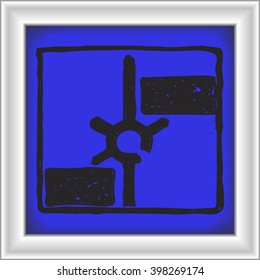 Simple hand drawn illustration of a road sign showing roundabout