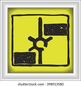 Simple hand drawn illustration of a road sign showing roundabout