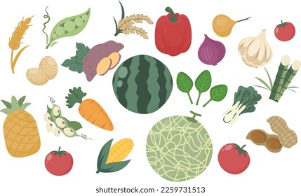 Simple hand drawn illustration set that contain fruit and vegetable illustrations