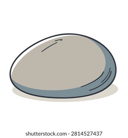 A simple hand drawn illustration of a smooth grey river rock or pebble with soft shading and outline