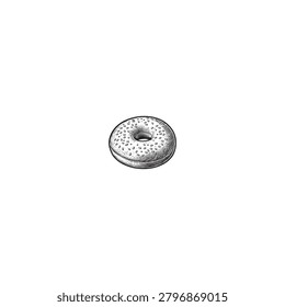 Simple hand drawn ink illustration of a glazed donut with doughnut illustration breakfast sprinkles confectionery culinary junkfood delicious