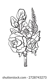 Ramo de boda de tinta dibujado a mano simple. Ilustración para invitación de boda, menú y fiesta
