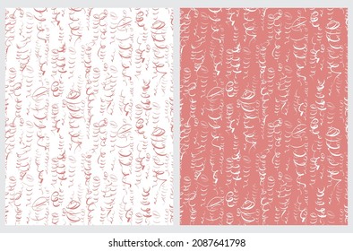 Simple Hand Drawn Irregular Geometric Seamless Vector Patterns. Confetti Swirls Isolated on a White and Light Red Background. Cute Infantile Repeatable Design ideal for Fabric, Textile.