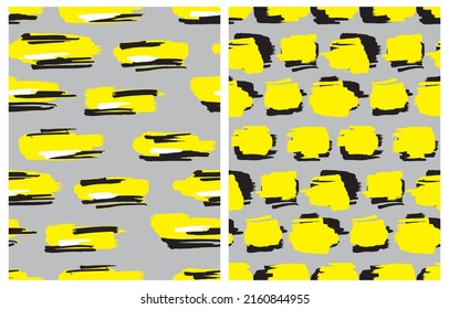 Simple Hand Drawn Irregular Geometric Vector Patterns. Yellow, White and Black Spots on a Light Gray Background. Infantile Style Abstract Doodle Vector Print ideal for Fabric,Textile. Cool Pattern.