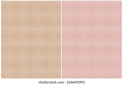 Simple Hand Drawn Irregular Geometric Vector Seamless Patterns. White Grid made of Lines on a Light Pink and Light Brown Background. Freehand Diamond Print. Cute Infantile Style Repeatable Design.	