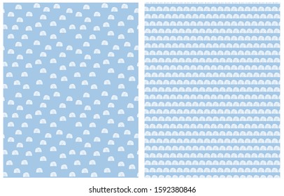 Simple Hand Drawn Irregular Semicircles Vector Patterns. White Freehand Elements Isolated on a Light Blue Background.Infantile Style Abstract Geometric Print Ideal for Fabric, Textile, Wrapping Paper.