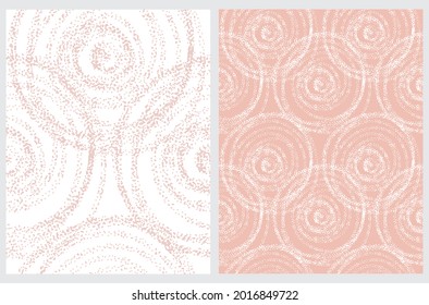 Simple Hand Drawn Irregular Swirls Vector Patterns. Cirles made od Dots Isoleted on a White and Light Blush Pink Background. Geometric Backdrop. Infantile Style Abstract Dotted Print.