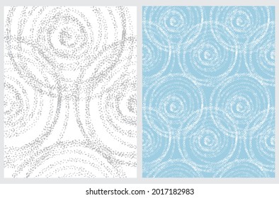 Simple Hand Drawn Irregular Swirls Vector Patterns. Cirles made od Dots Isoleted on a White and Light Blue Background. Geometric Backdrop. Infantile Style Abstract Dotted Print.