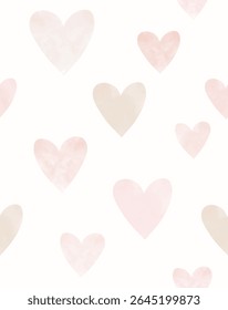 Simple Hand Drawn Irregular Vector Pattern With Pink, Coral and Beige Hearts on an Off White Background. Delicate Endless Romantic Print. Wallpaper With Hearts.